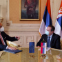 25. februar 2021. Predsednik Narodne skupštine Ivica Dačić sa šefom Delegacije Evropske unije u Srbiji ambasadorom Semom Fabricijem